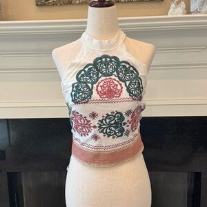 Altar’d State Embroidered Halter Crop Top | Size Medium | NWT
